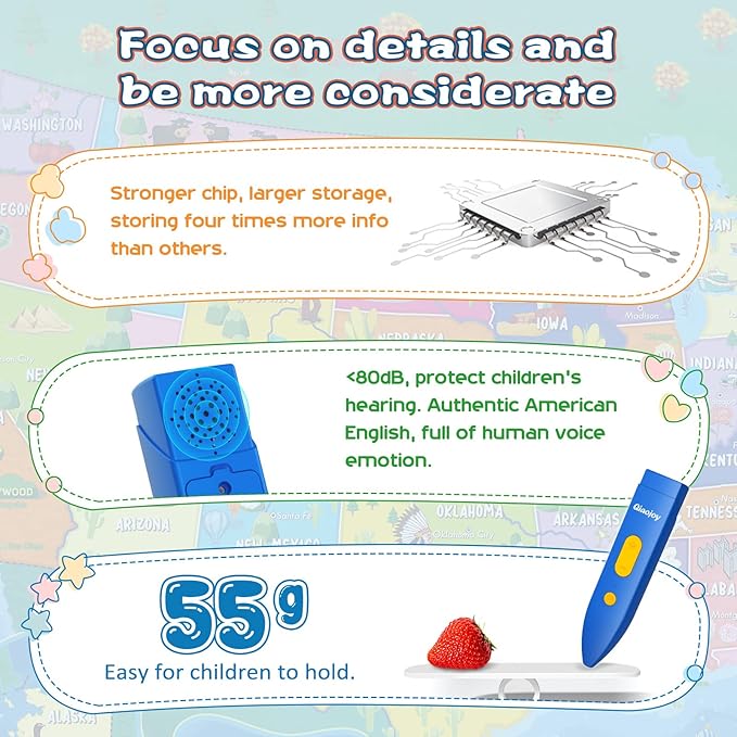 V2 Interactive Bilingual United States Map for Kids Learning, Talking USA Map Poster Geography Games Personalized Toys for Boys & Girls Ages 3-12