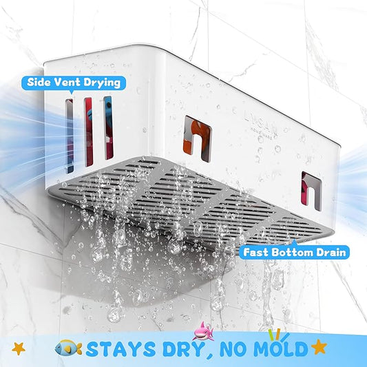 Lysam Bath Toy Storage 2 Packs, Large Bath Toy Holder with 3 Compartment, Quick Dry Bathtub Toy Organizer, Bath Tub Toy Net, Shower Toy Basket & Bin, Bathroom Accessories for Baby,Toddler,Kids(White)