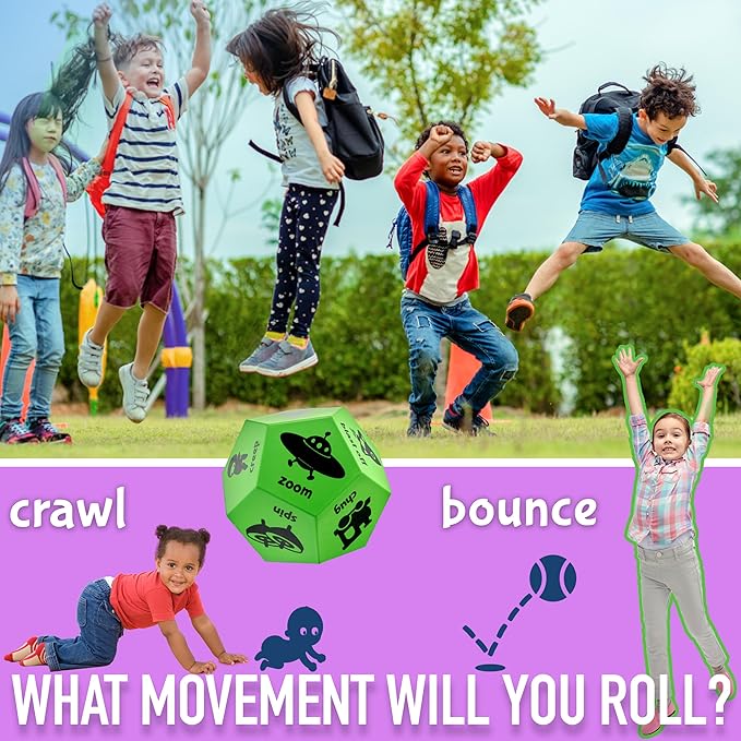 Movement Dice - Preschool Play Equipment & Recess Toys for Elementary Outside Gymnastics Games, Exercise Dice for Kids as Gross Motor Toys, PE Equipment for Outdoor & Indoor Recess Classroom