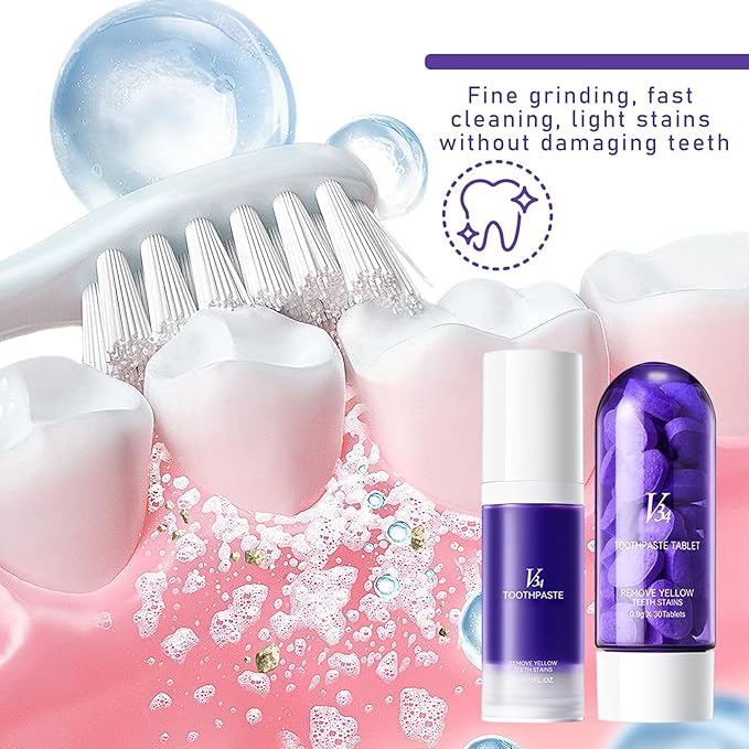 Purple Toothpaste and 30PCS Toothpaste Tablets Kit,Deep Cleaning Purple Colour Corrector,Chewable Tooth Paste Tablets for Sensitive Teeth,Travel Size Tooth Care Products Kit for All People