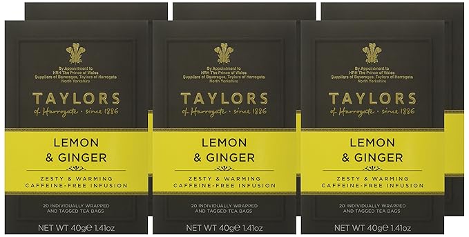 Taylors of Harrogate Lemon & Ginger Herbal Tea, 20 Count (Pack of 6)