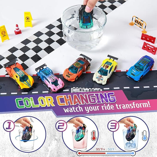 Color Changing Cars Toys Bath Toys for Ages 1-3 4-8 Christmas Stocking Stuffers Gifts for Kids Grandkids Boys Birthday Gifts Race Cars Themed Party Favors Goodie Bag Stuffers Sensory Die-Cast Toys