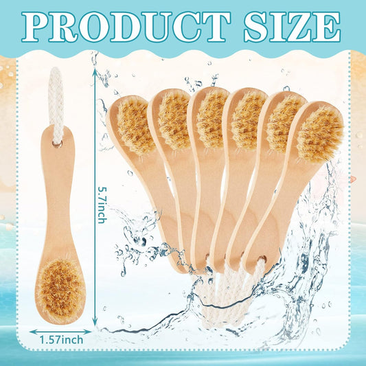 Nuanchu 6 Pcs Wooden Face Cleaning Brush Facial Exfoliator Brush Dry Scrubber Natural Bristles for Face Care Scrubber Exfoliator Wood Handle Facial Cleanser Tool to Unclog Pore