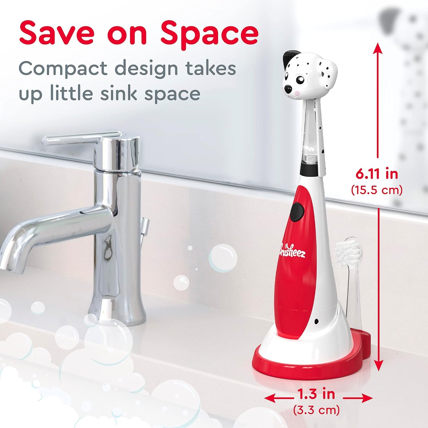 Brusheez Little Toddlers’ Sonic Toothbrush - Safe & Gentle Toothbrush for Ages 1-3 with Built-in, Light-Up 2-Minute Timer, Extra Brush Head, & Storage Base for First-Time Brushers (Spotty The Puppy)