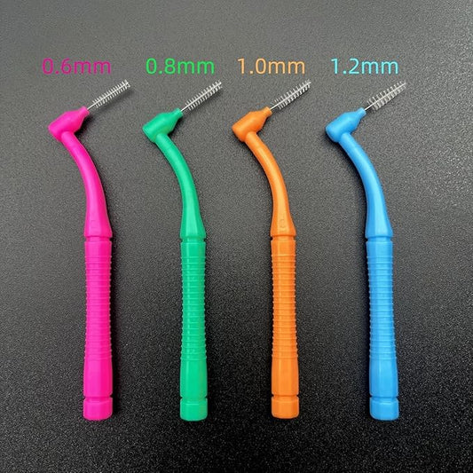 50 Pcs Interproximal Brush, Gum Interdental Brushes, L Angle Reusable Dental Cleaners Brushes,Disposable Oral Dental Hygiene Brush,Dental Toothpick Floss for Braces,Tooth Cleaning Tool (Green)