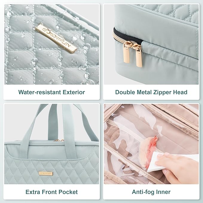 Everfun Hanging Travel Toiletry Bag for Women Traveling With Leakproof Compartment Makeup Cosmetic Organizer Dopp Kit Travel Accessories Essentials Must Have