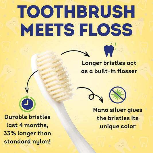 MOUTHWATCHERS Soft Flossing Toothbrushes for Kids, Pink, Ultra Clean Manual Toothbrush for Sensitive Teeth & Gums, by Dr. Plotka