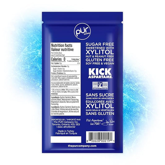 PUR Mints | Aspartame Free Breath Mints | Made with Xylitol | Sugar Free, Vegan, Gluten Free | Natural Polar Mint Flavor | 65 Pieces in Re-Sealable pouch (Pack of 3)