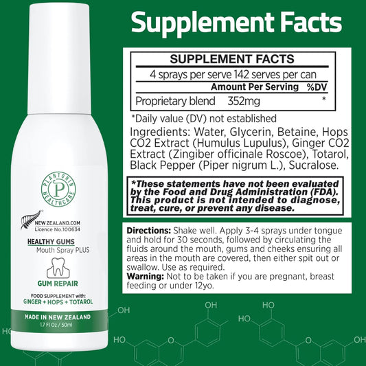 Oral Rinse Spray for Gum Disease and Gingivitis Treatment for Adults - 50ml 142 Servings - Alcohol Free Natural Alternate of Toothpaste with Ginger and Totarol - Bleeding Gums Treatment