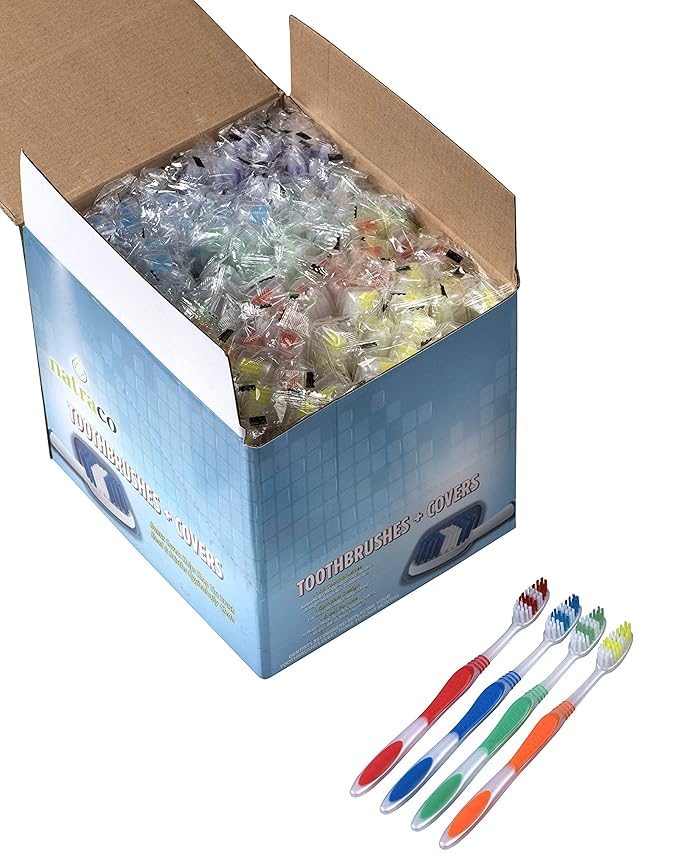 Bulk Toothbrush Pack with Covers | Premium Quality Individually Wrapped Colorful Tooth Brushes | Medium Soft Bristles for Travel, Donations, Hotels (100)