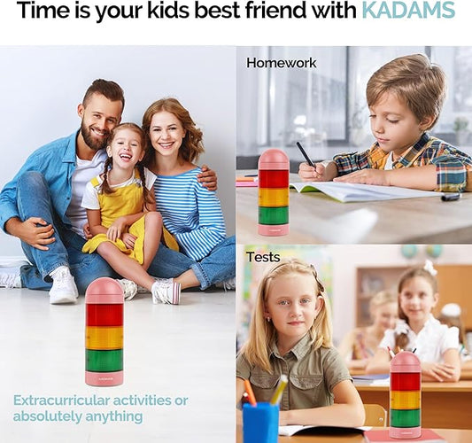 KADAMS Visual Timer for Kids with Audio Pre-Alarm - Traffic Light Alarm for Kids Toddler Teachers Classroom Home Time Management Tool 24hr Countdown Pause Memory Function, Pink
