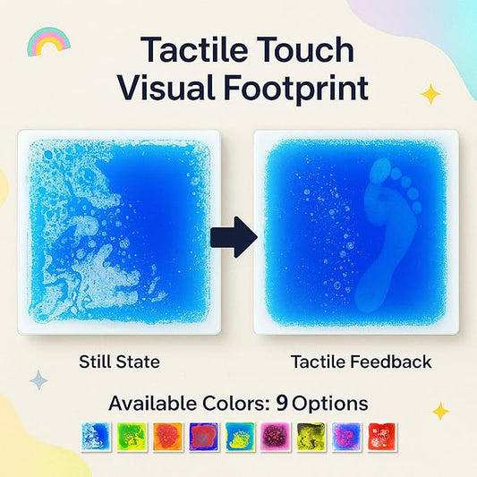 Liquid Sensory Floor Tiles for Kids Ages 3+, 12" Step-On Sensory Tiles with Non-Slip Base, Interactive Color-Flow, Assorted Colors, Classroom & Group Activity Set (9-Pack)