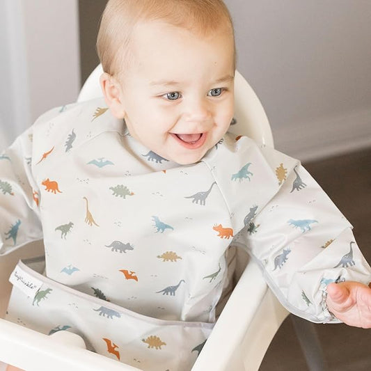 Tiny Twinkle Long Sleeve Bib for Babies & Toddlers – Waterproof Smock Bib for Eating – Machine Washable & Mess-Proof, Baby Feeding Essential & Baby Shower Must-Have(Dinosaur, 6–24M)