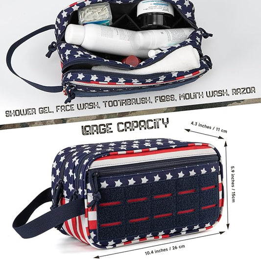 QT&QY Tactical Toiletry Bag For Men Hygiene Bag EDC Military Tool Molle Pouches Small Dopp Kit Mens Shaving Kit Travel shower Bags Star-Spangled