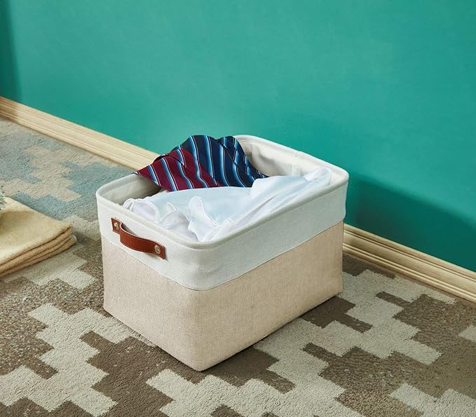 DECOMOMO Storage Baskets for Shelves - Fabric Storage Bins, Linen Closet Organizers and Storage (Mixed Neutral, Large - 3 Pack)