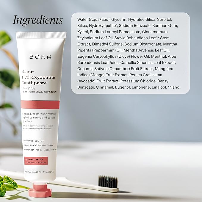 Boka Fluoride Free Toothpaste, Nano Hydroxyapatite Toothpaste, Appropriate for Sensitive Teeth - for Adult, Kids Oral Care - Cinnamon Mint Flavor, 4 Fl Oz 3Pk US Manufactured