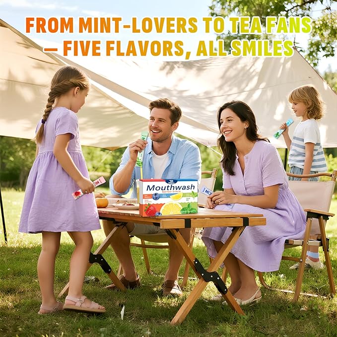 Mouthwash Travel Size – Individually Wrapped Portable Packets, Alcohol-Free & Fluoride-Free, On-The-Go Oral Hygiene for Fresh Breath Anytime(5 Flavors) (120 Pack)