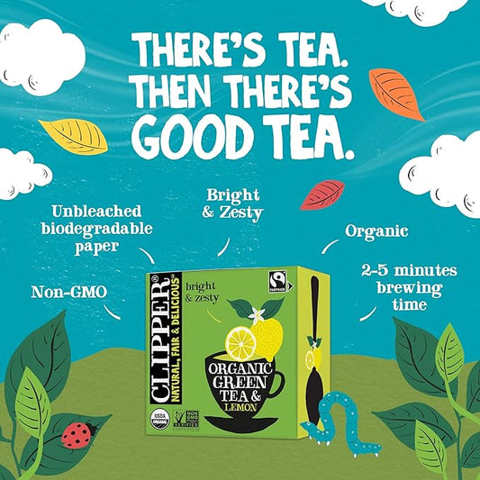 Clipper Tea Green Tea & Lemon Teabags – USDA Organic, Great Hot or Iced – Bright, Zippy, Natural, Fair & Delicious – 50 Tea Bags