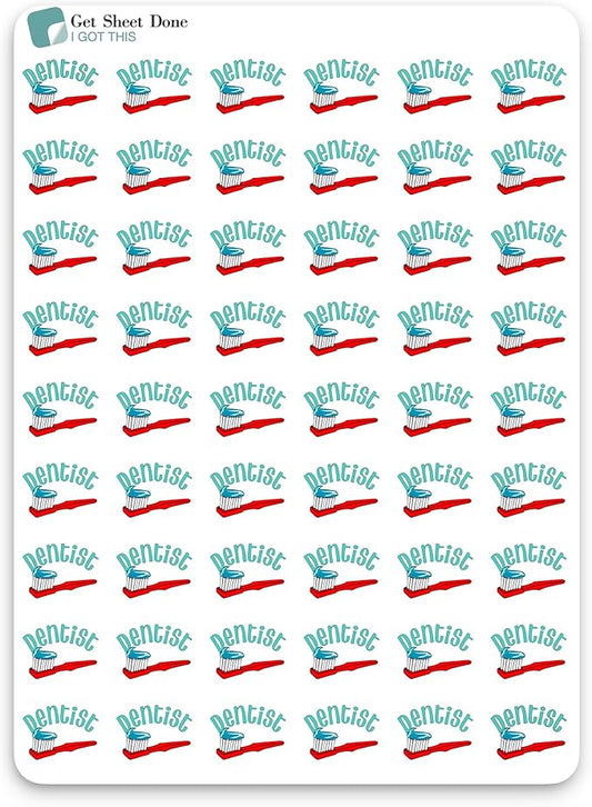 Dentist Appointment Planner Sticker / 54 Fun Vinyl Stickers (1/2”) / Teeth Clean Braces/Health Wellness Essential Productivity Life/Bujo Bullet Journaling/Todo Reminder (Matte Vinyl, 3 Sheets)
