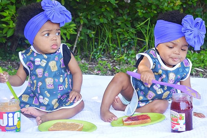 BapronBaby PBJ Pals Bapron - No Neck Tie Safer Bib for Baby & Toddler - Soft Waterproof Stain Resistant - Machine Washable - Sz Preschool 3-5yrs