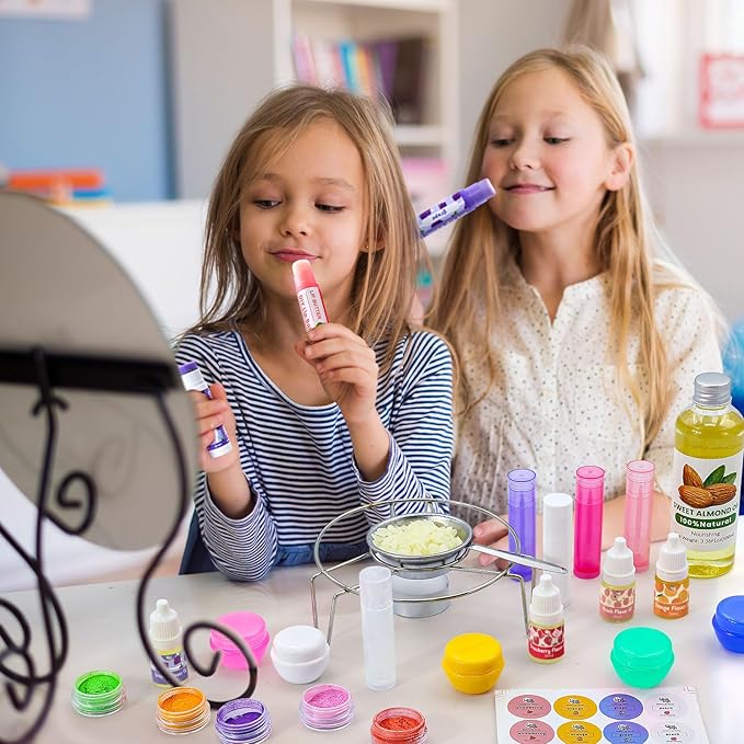 DIY Lip Balm Making Kit Teen Girl Gifts Trendy Stuff Make Your Own Lip Gloss Set with Natural Beeswax, Shea Butter,Sweet Almond Oil,24 PCS Lip Blam Containers