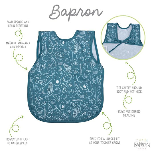 BapronBaby Neutral Foodie Bapron - No Neck Tie Safer Bib for Baby & Toddler - Soft Waterproof Stain Resistant - Machine Washable - Sz Preschool 3-5yrs
