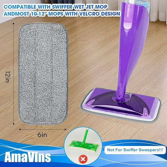 3 Pack Reusable Mop Pads Compatible with Wet Jet Mops, Wet Jet Pads Refills, 12-inch Washable Microfiber Mop Pads for Floor Cleaning Wet Dry Use for Any Floor Types