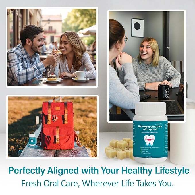 Remineralizing Gum with Hydroxyapatite - Sugar-Free Enamel Repair & Fresh Breath, Natural Oral Care with Xylitol