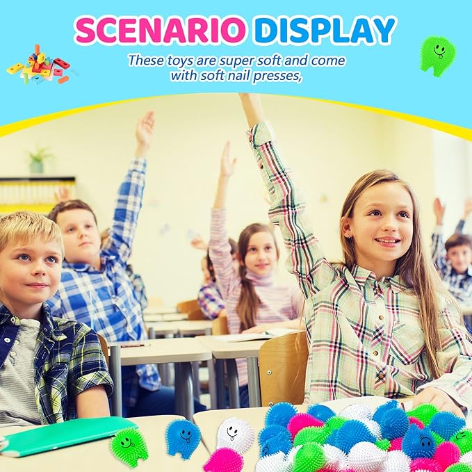 100 Pcs Mini Tooth Toys Fidget Stress Relief Puffer Squeezy Dental Dentist Toys Birthday Party Gifts School Office Prizes, 2 Inch (Multicolored)