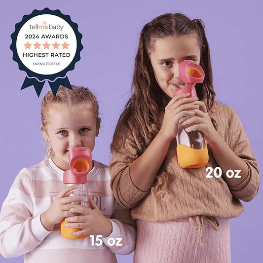 b.box 15oz Tritan Straw Bottle: Kids Water Bottle for Toddlers+. Spill Proof, Leak Proof, BPA Free. Great for School Sippy Cups (Strawberry Shake, 15 oz)