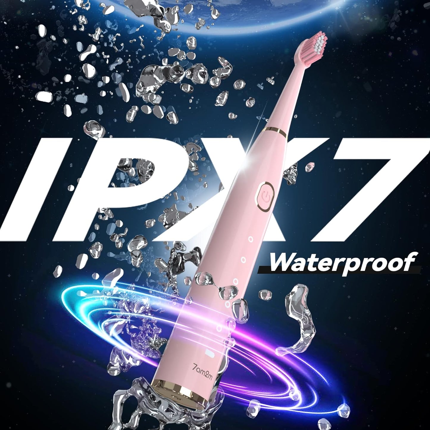 7AM2M Sonic Electric Toothbrush for Adults and Kids- High Power Rechargeable Toothbrushes with 8 Brush Heads,5 Adjustable Modes, Built-in 2-Minute Smart Timer,4 Hours Fast Charge for 30 Days(Pink)