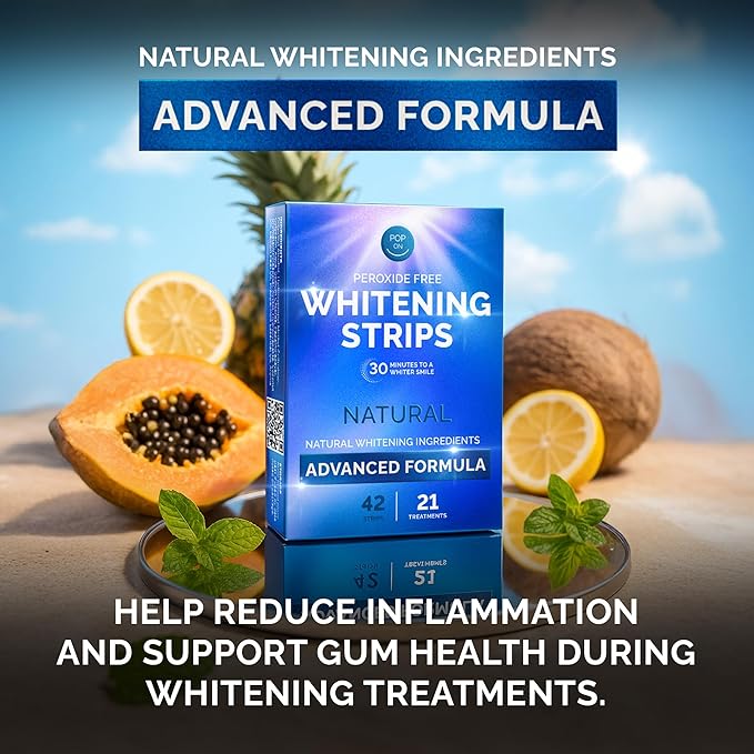 Whitening Strips for Sensitive Teeth 21 Treatments, Mint ā Enamel Safe, Peroxide-Free Coconut Teeth Whitening Strips with Natural Enzymes ā Gentle White Stips for Sensitive Gums & Daily Oral Care