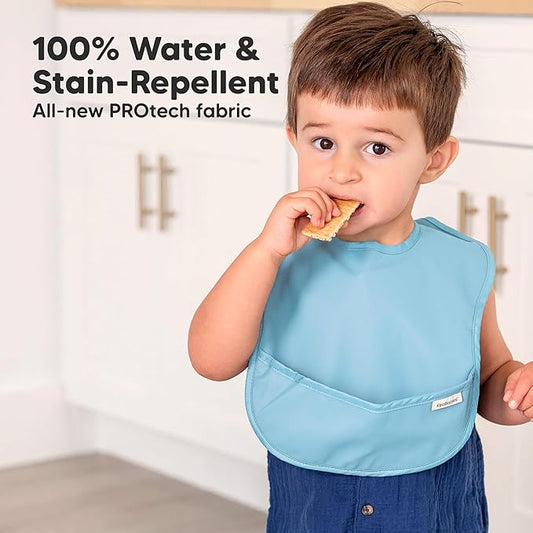 KeaBabies 3-Pack Waterproof Baby Bibs for Eating - Lightweight Toddler Feeding Bibs with Large Food Catcher, Mess Proof, Food-Grade Baby Eating Essentials, Easy to Put On & Clean (Ocean)