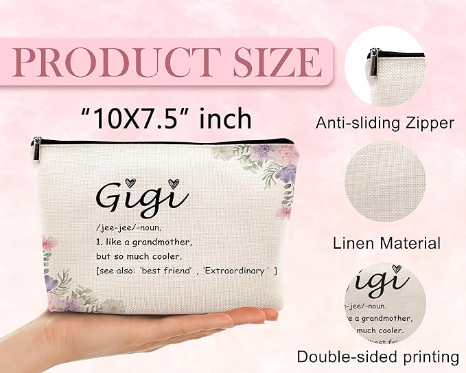 kdqua Gigi Floral Makeup Bag, Best Grandma Gifts from Granddaughters Grandsons, Gigi Gifts for Christmas Birthday from Grandkids Cosmetic Bags Zipper Pouch Travel Organizer Toiletry Bag