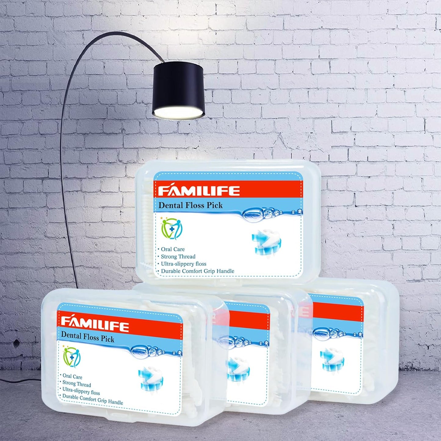 FAMILIFE Floss Picks, 200 Count Unflavored Dental Floss Cleaner, Tooth Picks Flossers with 4 Travel Handy Cases, Helps to Fight Tooth Decay and Keep Your Teeth Clean, Sticks for Family