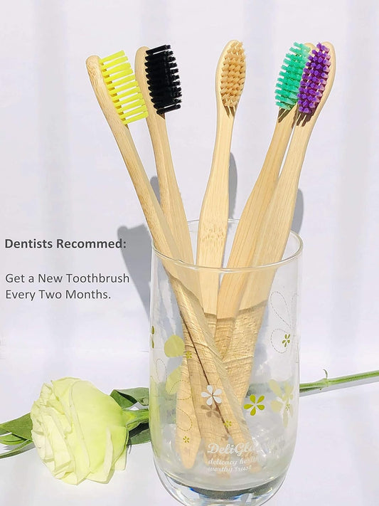 Eco Friendly Bamboo Toothbrush, 10Pack Medium Firm Bristles Biodegradable Bulk Wooden Toothbrushes