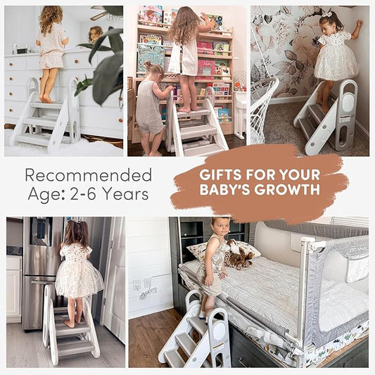 Mloong Kids Step Stool Foldable for Bathroom Sink, Easy Folding Non-Slip Bathroom Stool Toilet Potty Training, Adjustable Toddler Ladder Kitchen Counter Helper