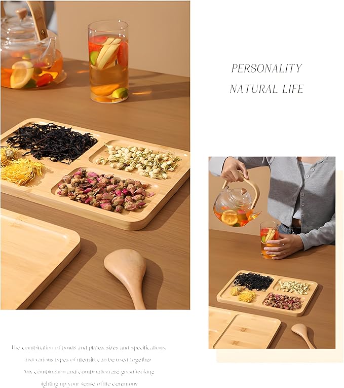 1PCS Bamboo Bathroom Trays - Suitable for The Bathroom,Kitchen,Breakfast Tray and Decorative Tray (11.02 in * 7.48 in(3 Grids))