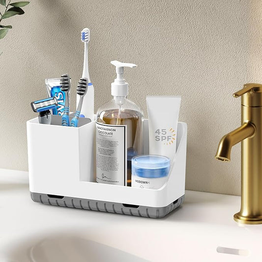 Toothbrush Holders for Bathrooms, Kids Electric Toothbrush and Toothpaste Holder with Drainage, Tooth Brush Holder for Bathroom Countertop Organizer (Grey)