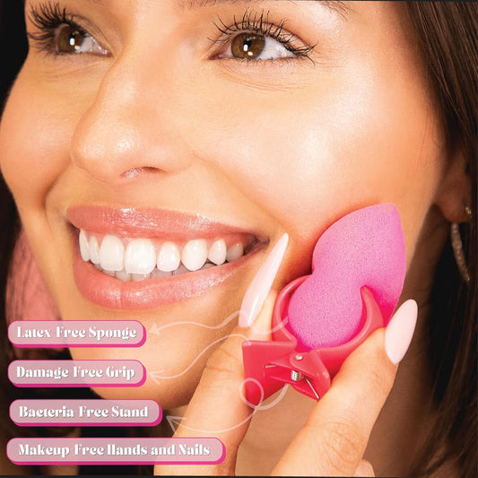Tammy Taylor Beauty Gripper and Blender - Make up Sponge Holder with a Soft Pink Makeup Applicator Sponge - Patented Design Grips all Silicone Make Up Sponges for Foundation Powder, Cream and Liquid