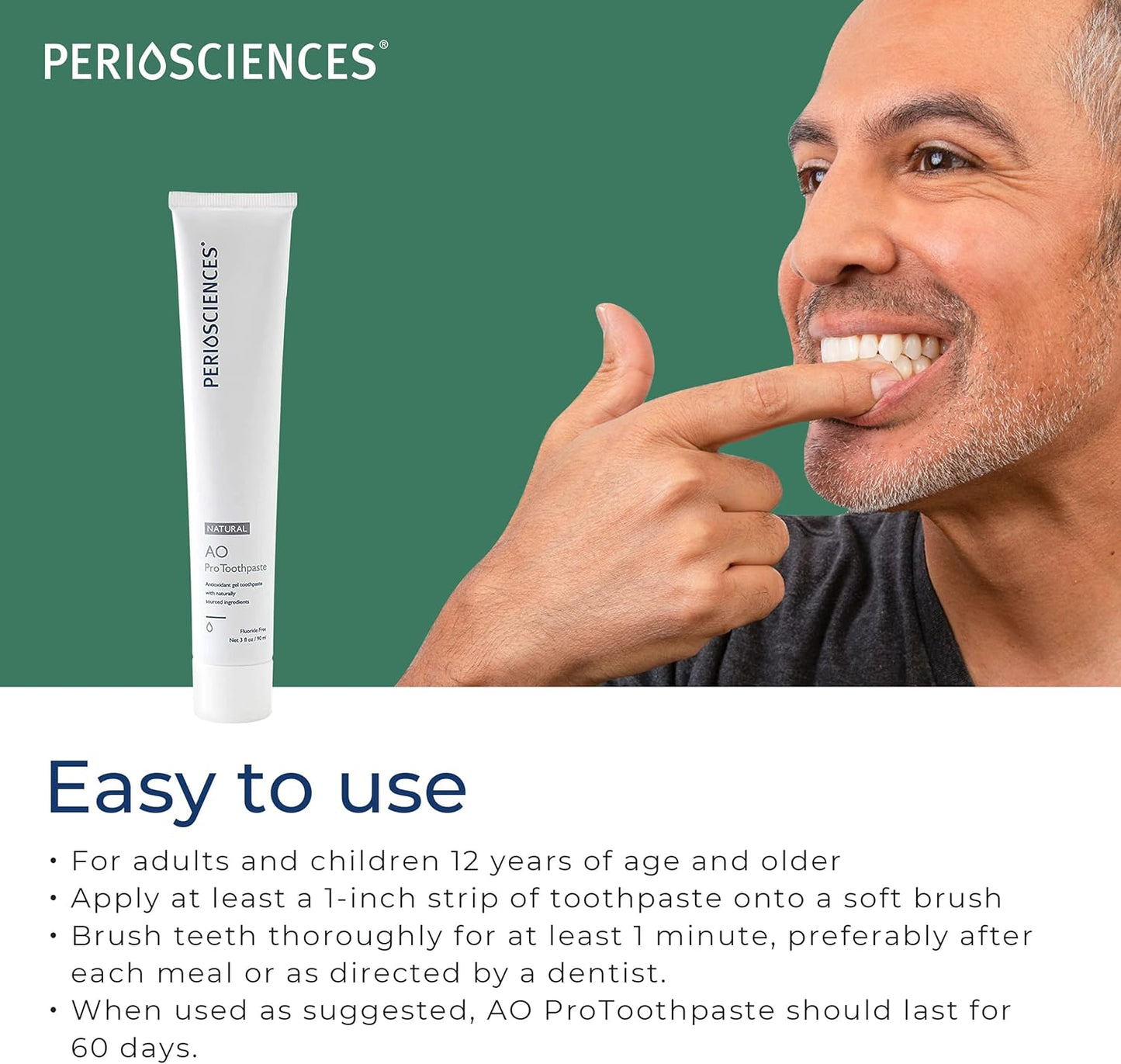 PerioSciences AO Pro Natural Toothpaste with Nano Hydroxyapatite, Remineralizing, Fluoride Free, SLS Free, Gluten Free 3 fl oz / 90ml - Pack of 2