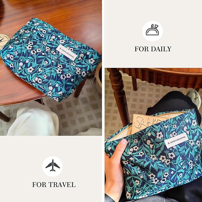 STARDW Aesthetic Floral Makeup Bag Cute Small Cosmetic Bags for Women Girls, Travel Toiletry Bag Large Capacity Zipper Makeup Pouch, Purse Organizer Pouches (Vine Plants)