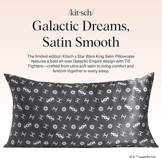 Kitsch x Star Wars Galactic Empire Satin Pillowcase | Satin Pillowcase with Zipper, Better Than Silk Pillowcase | Frizz-Reducing Pillow Case for Hair & Skin Care, Cooling & Breathable - King