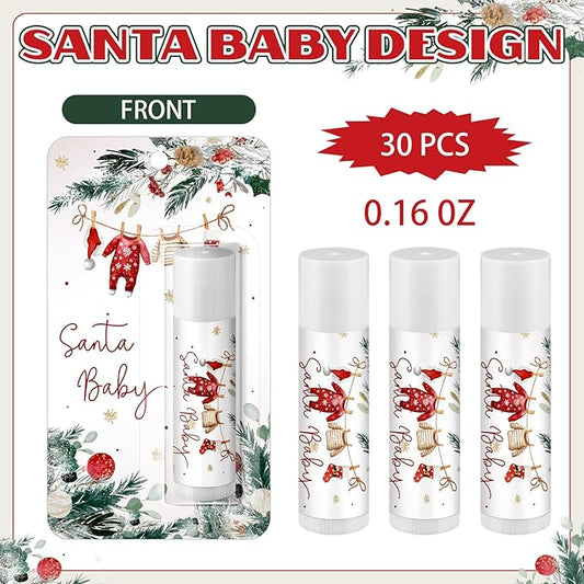 30 Pack Santa Baby Shower Games Prizes Party Gifts Bulk Lip Balms Favors for Winners Adults Guests Gender Reveal Favors Decorations Baby Shower Souvenirs Gift Bags Stuffers