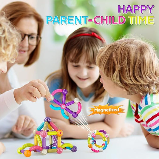 Contixo ST2 Kids Magnetic Stix Stick 68 PCs 3D Building Blocks STEM Construction Playboards Creativity, Imagination, Recreational, Educational for Children Toddler, 3+ Year Old Boys and Girls