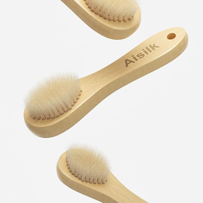 Wooden Facial Cleansing Brush Natural Bristles Wood Handle Wash Clean Exfoliate Scrub Cleaning Brushing Exfoliating Exfoliation Skin Care Face Cleanser Brushes 2 Pack Set