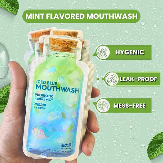 Skywin Travel Size Mouthwash - Mini Mint Flavored Packets for Adults, Prevents Cavities, Individual Packets (14 Pcs in 1 Pack)