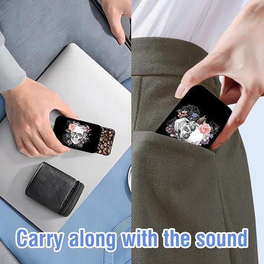 Portable Dental Floss Case, Refillable Cute Travel Floss Dispenser for Men & Women, Pocket Travel Floss Picks Case for Purse, Backpack, Bag Floral Skull Art