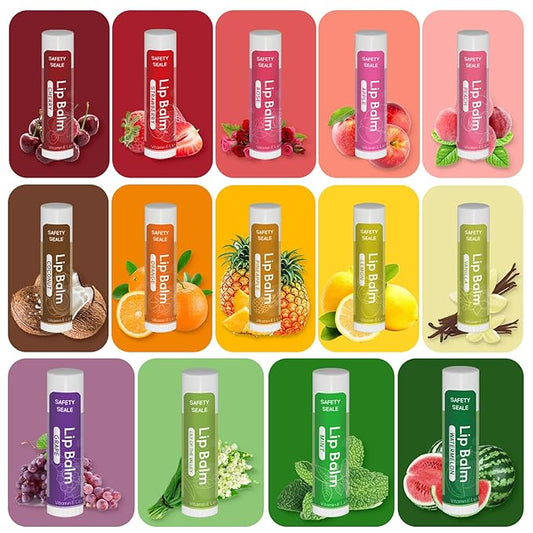 98 Pack Natural Lip Balm Bulk with Vitamin E and Coconut Oil - Moisturizing, Soothing, and Repairing Dry and Chapped Lips - 14 Flavors - Non-GMO