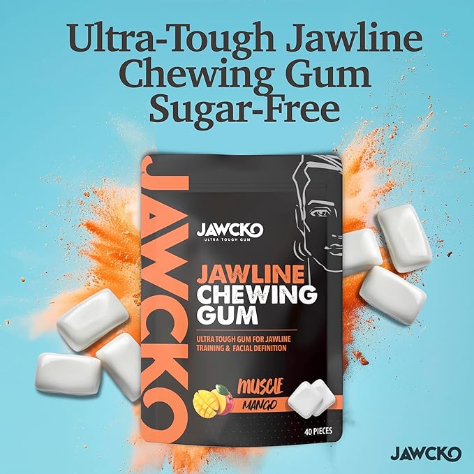 JAWCKO Ultra-Tough Jawline Chewing Gum | Get a Stronger, Squarer Jawline | Mango Jaw Training Hard Gum | 15X Strength | Chisel, Sculpt, Tone your Jawline | Facial Fitness Mewing Gum | 40 Pieces/Pack